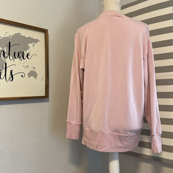 Athleta Pink Orchid Purana V-Neck Faux Wrap Sweatshirt Size Medium - Picture 5 of 8